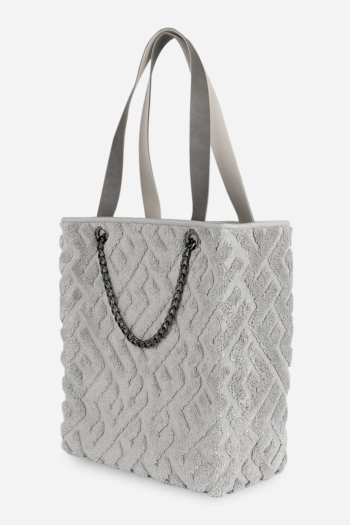 Women's Cloth Hand and Shoulder Bag Maze Grey Fur Plush Knitted Sleeve Bag