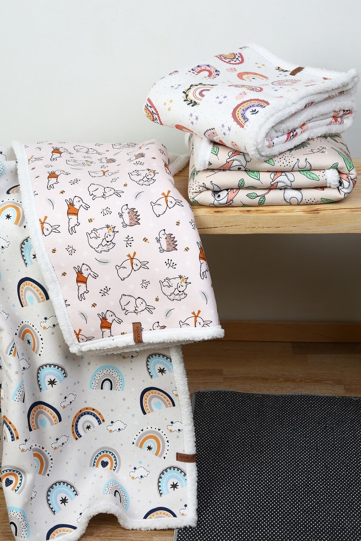 HAMUR-Fluffy Baby Blanket 80x100 Cm Tavs Powder Sheep Hair Blanket 6