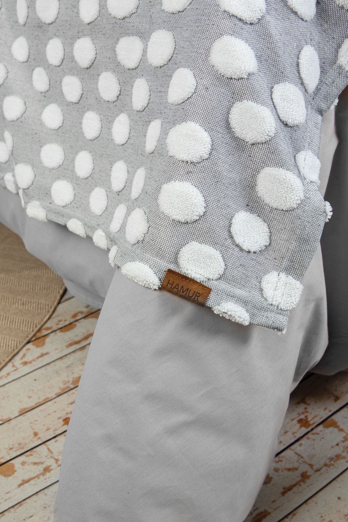 HAMUR-Bed Runner Throw Pillow Set Bohemian Punch Punch Pattern Bedspread Point Gray 3