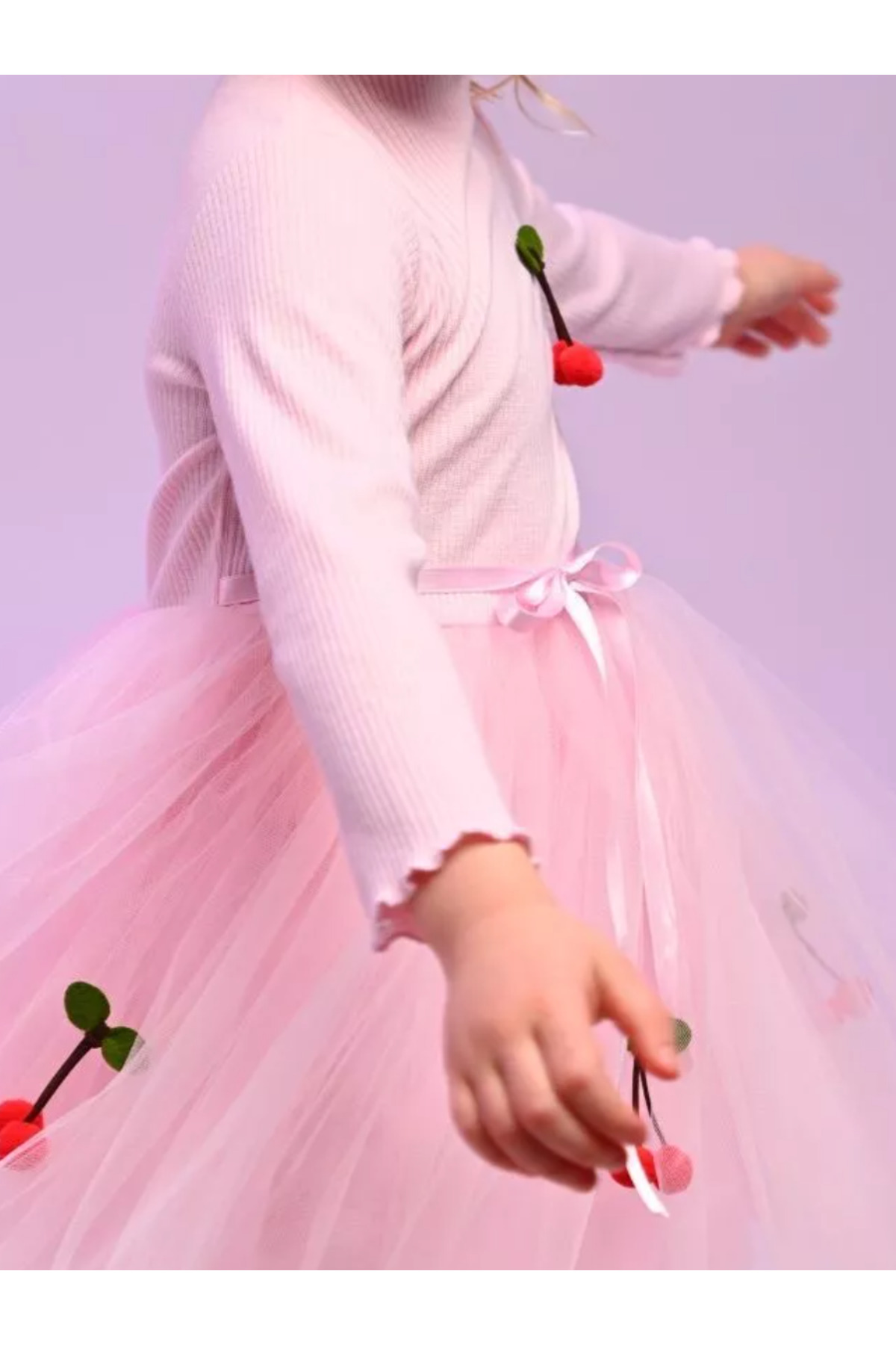 Fenomen Kids Kirazlı Tütülü Elbise Uzun Kollu fotoğrafı 2 (önizleme)