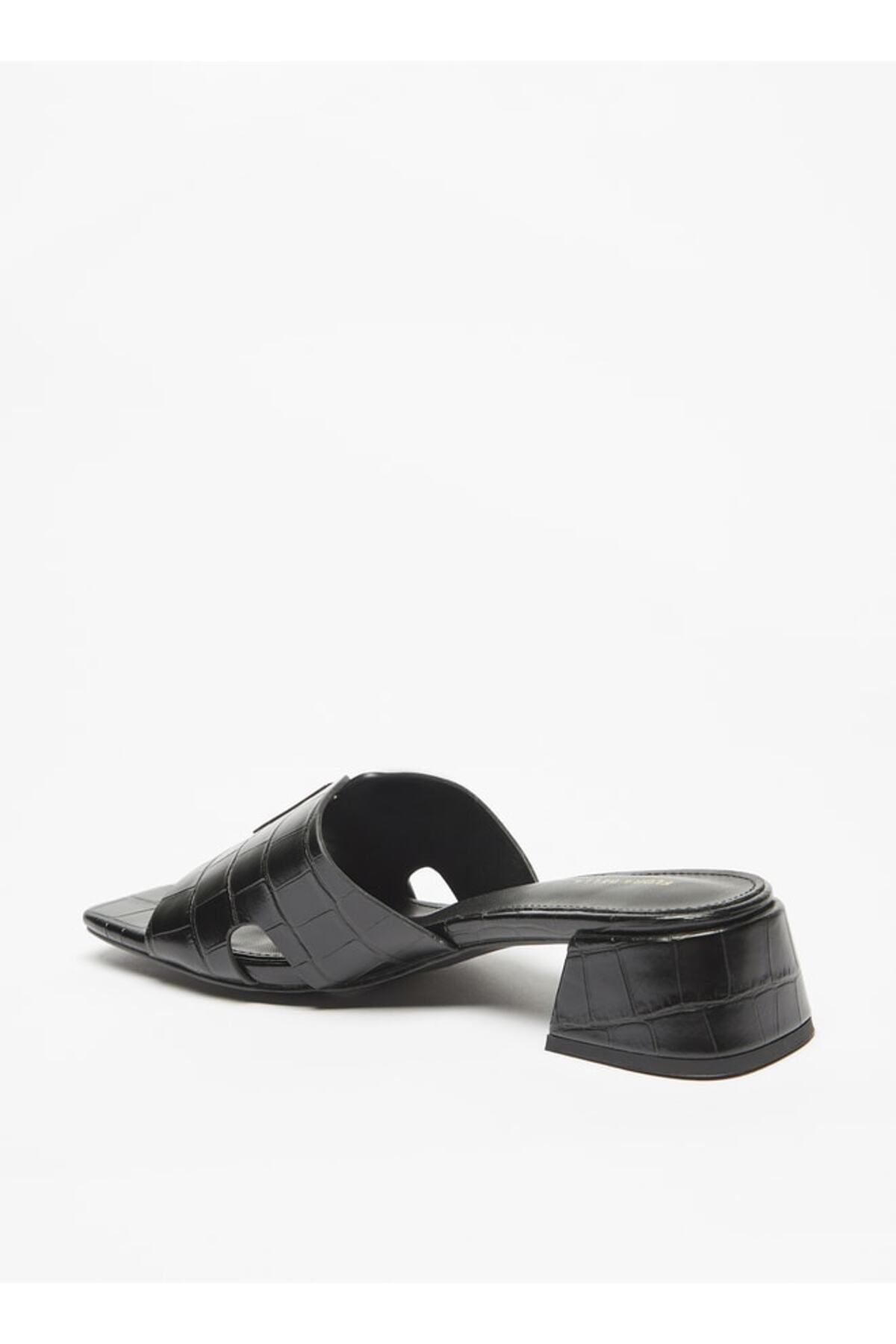 Flora Bella by Shoexpress-Textured Slip-On Sandals with Metal Accent and Block Heels 2