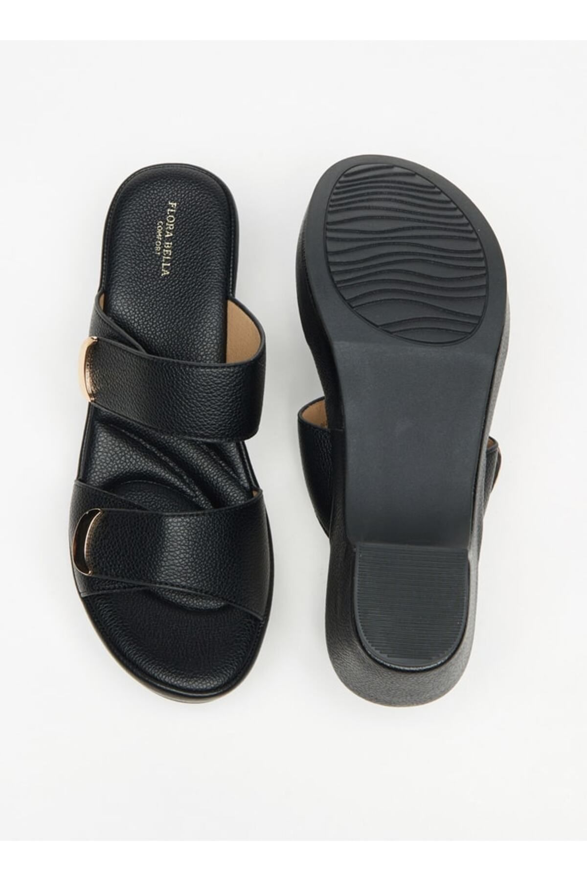 Flora Bella by Shoexpress-Textured Slip-On Sandals with Block Heels 4