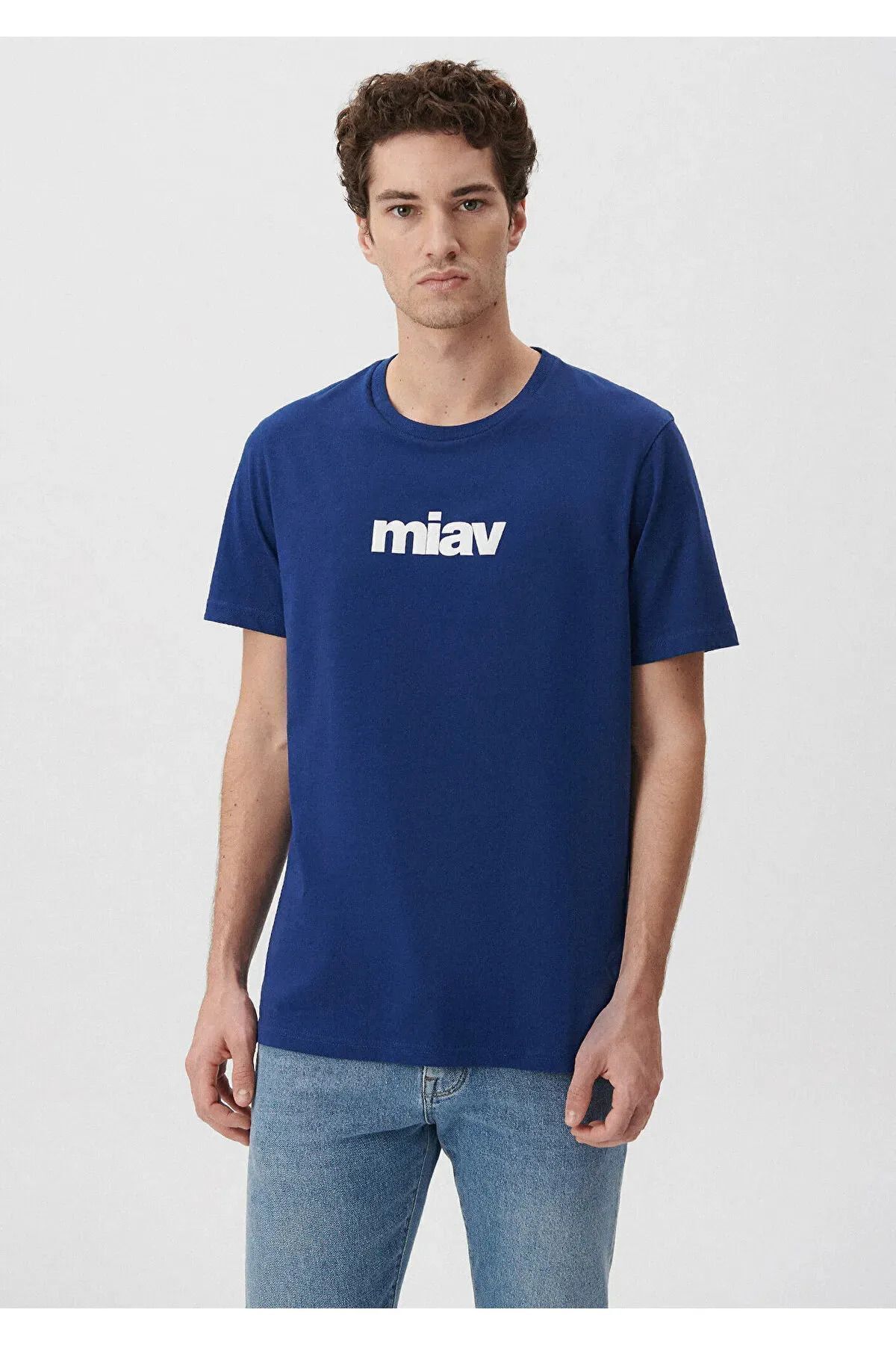 تی شرت آبی مردانه طرح دار MIAV به طور منظم برش معمولی 067153 602755 Mavi