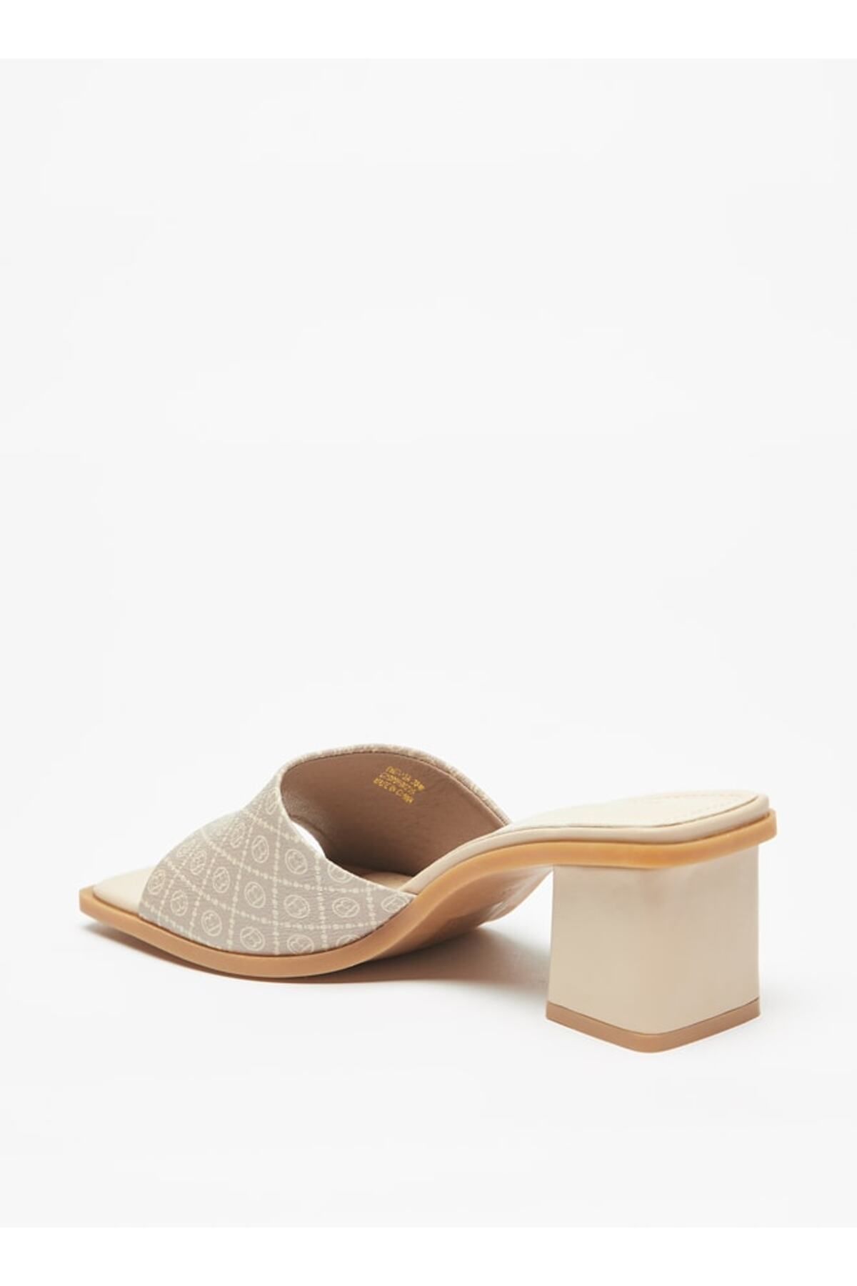 Flora Bella by Shoexpress-All-Over Logo Print Slip-On Sandals with Block Heels 3