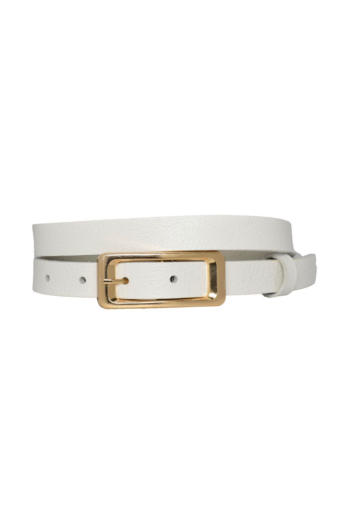 GoDeri-100% Genuine Leather, Gold Color Buckle Thin 2 cm Milk White Women's Belt; Dress, Pants Belt_dikd 4