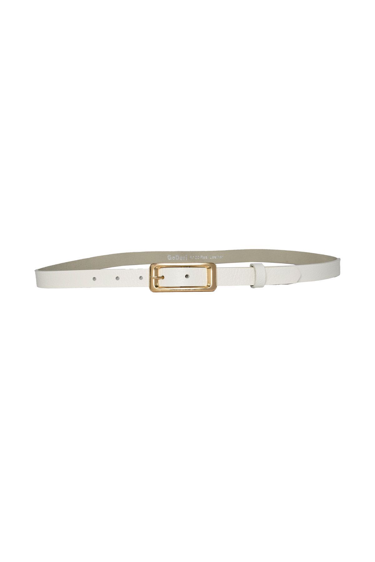 GoDeri-100% Genuine Leather, Gold Color Buckle Thin 2 cm Milk White Women's Belt; Dress, Pants Belt_dikd 3