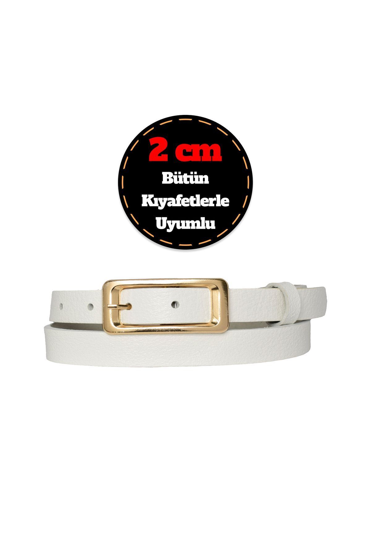 GoDeri-100% Genuine Leather, Gold Color Buckle Thin 2 cm Milk White Women's Belt; Dress, Pants Belt_dikd 1
