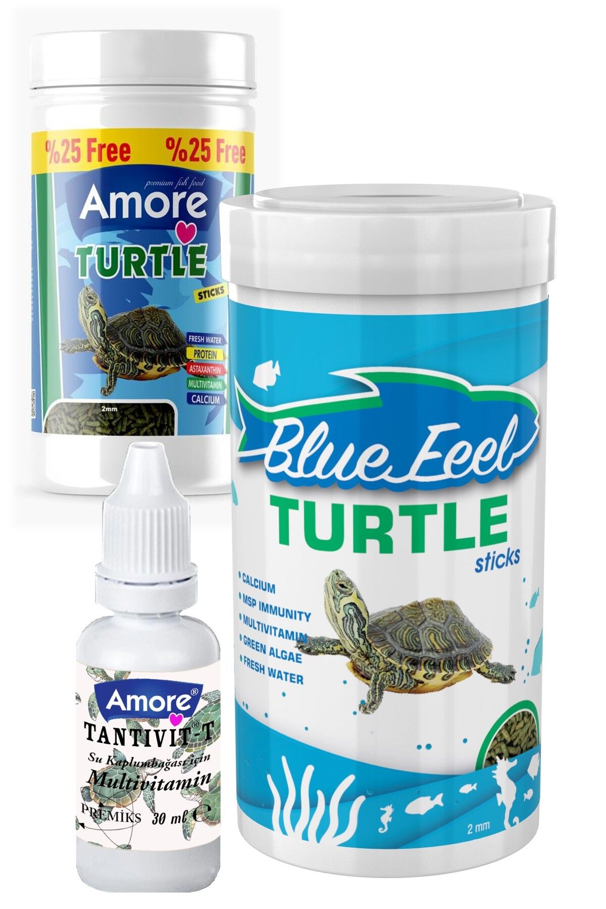 AMORE Turtle Food Sticks 125 ml Bluefeel 250 ml Su Kaplumbağası Yüzen Yemi  Multivitamin