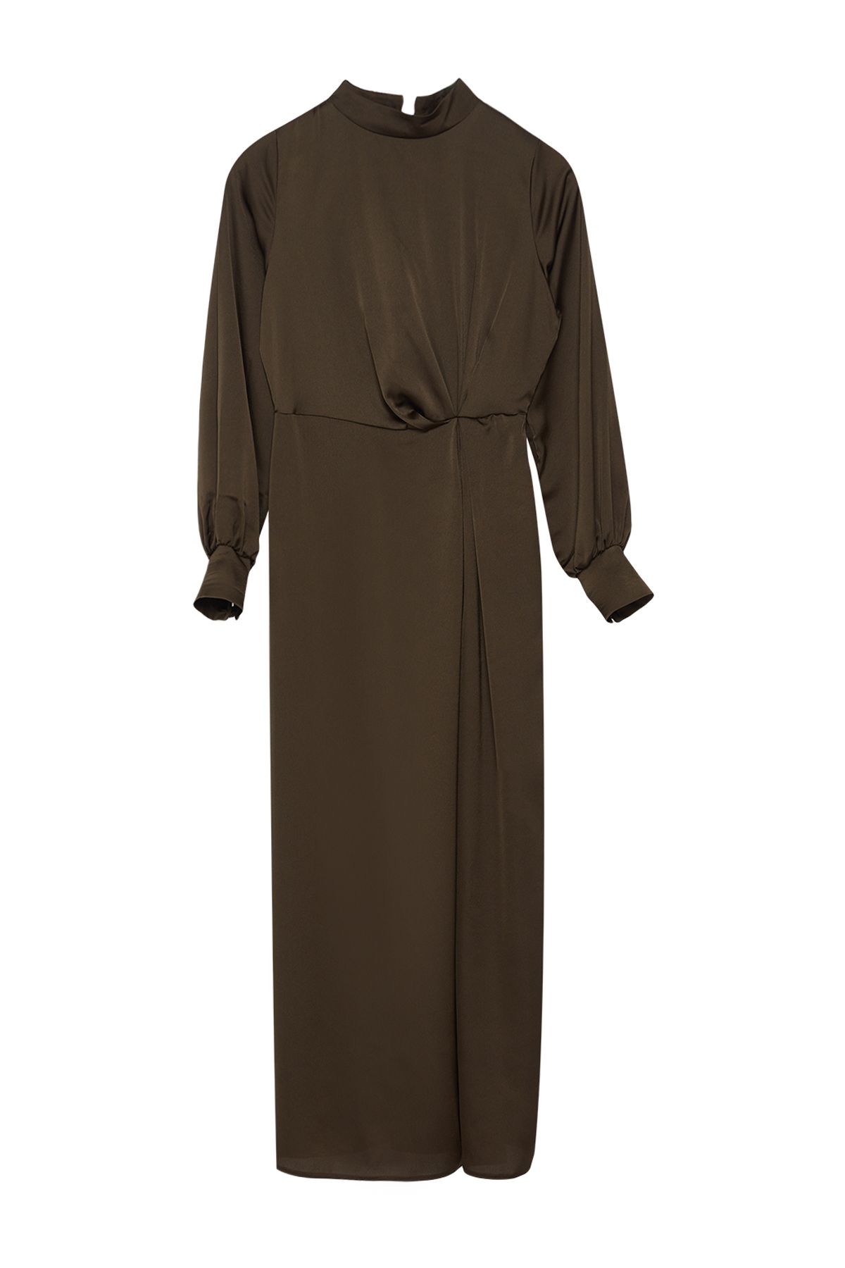 Trendyol Modest-Satin-Abendkleid - Dunkelkhaki, Kordelzug in der Taille TCTSS23DB00043 6