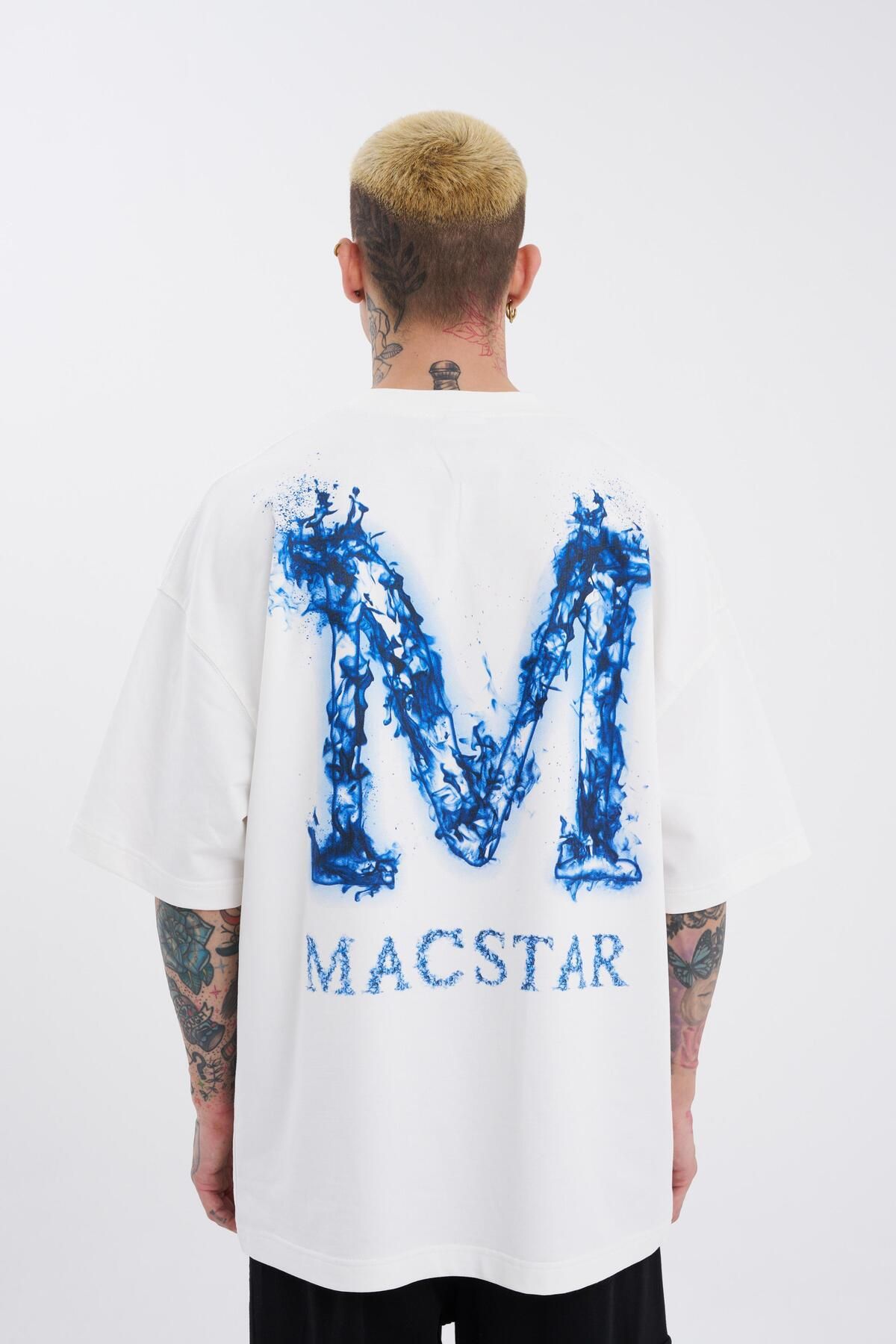 تیشرت مردانه دودی Macstar چاپ شده در سایز بزرگ اکرو