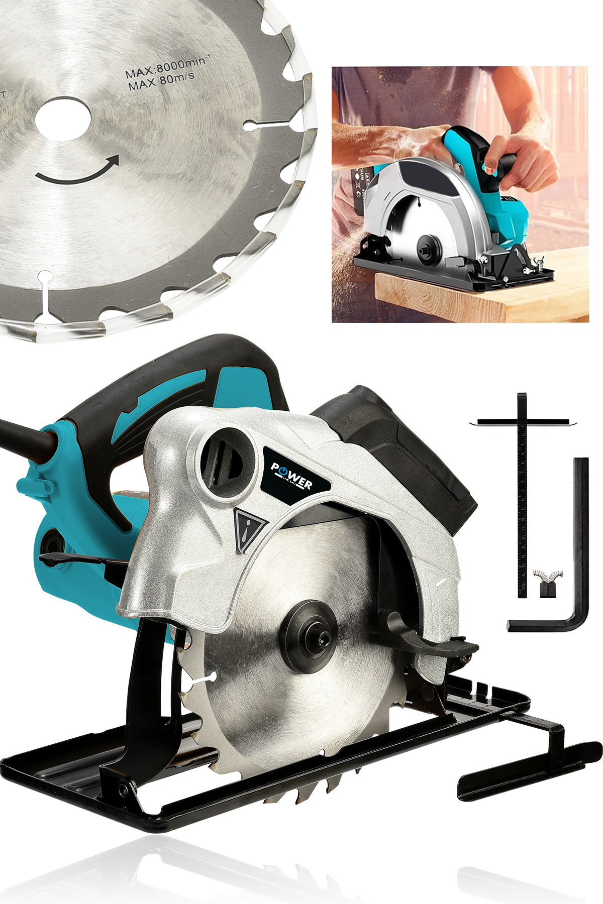 POWER BLACK Elektrikli Sunta Kesme Makinası Profesyonel Daire Testere Mavi