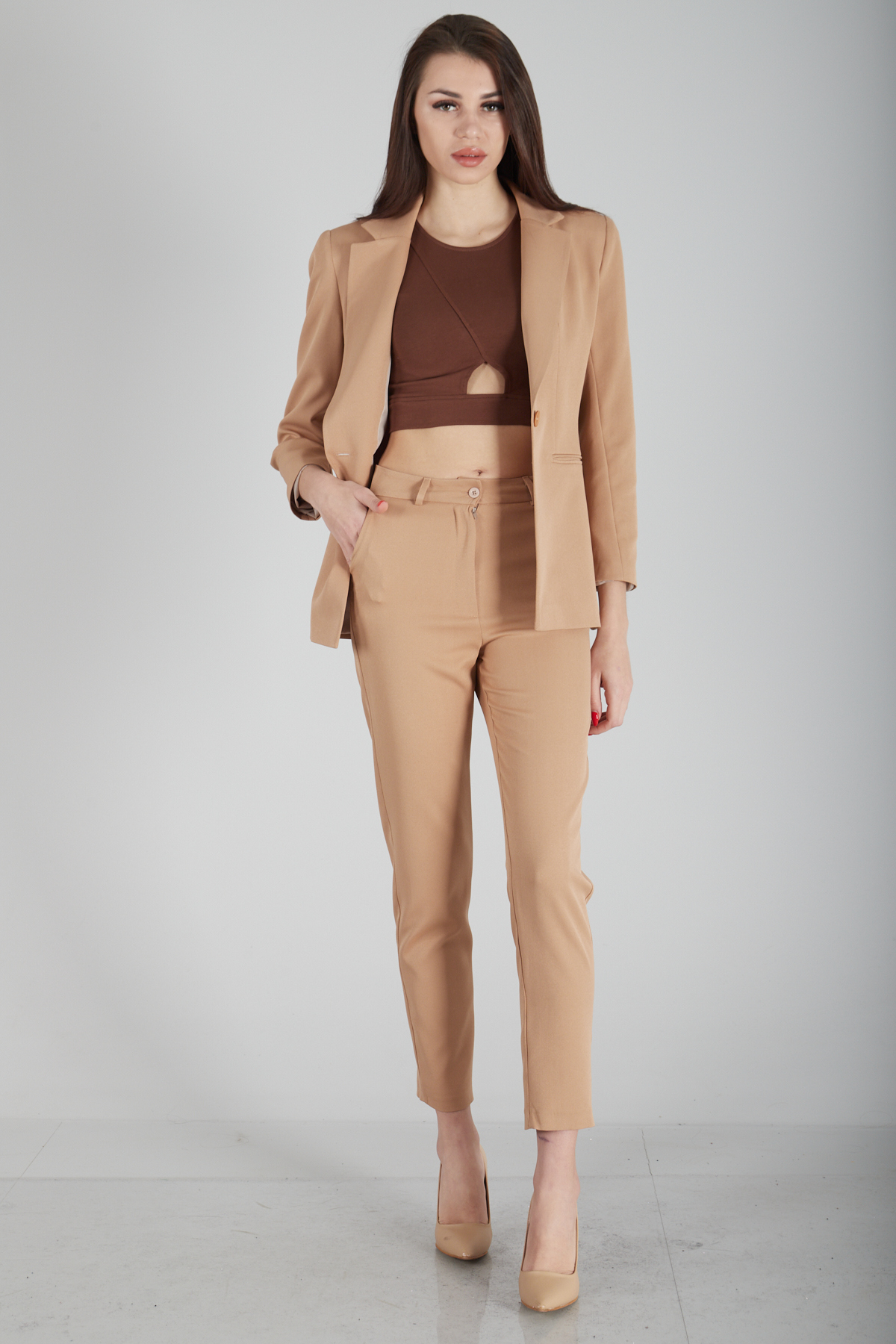 Feminist Klasik Yaka Ceketli Takım Camel 0106309