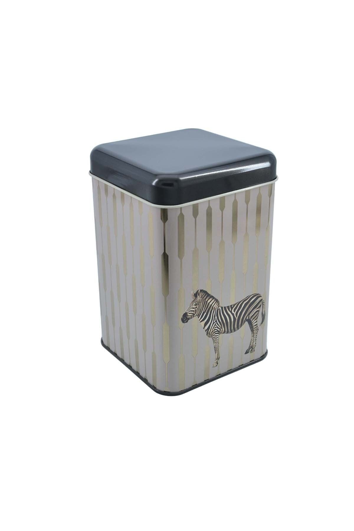 EVLE-Ef022-f5 Safari Zebra Patterned Square Metal Storage Container 11x11 Cm 4