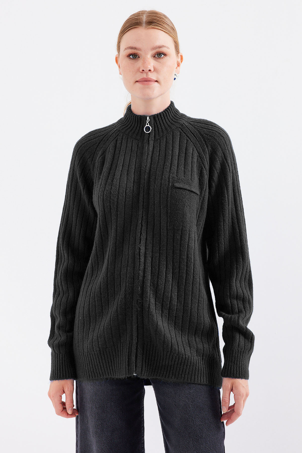 Bigdart Black Knitwear Zippered Cardigan 15880- Trendyol