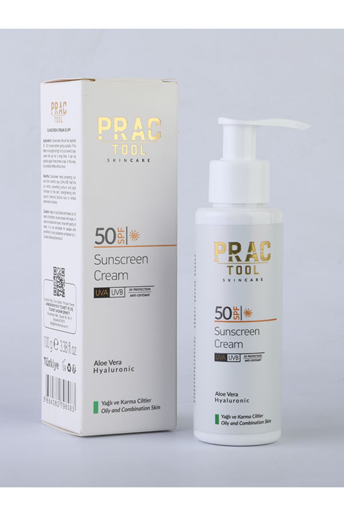 PracTool Yağlı Ve Karma Ciltler İçin Güneş Kremi Aloe Vera & Hyaluronic Acid Etkili Yüksek Koruma +50Spf
