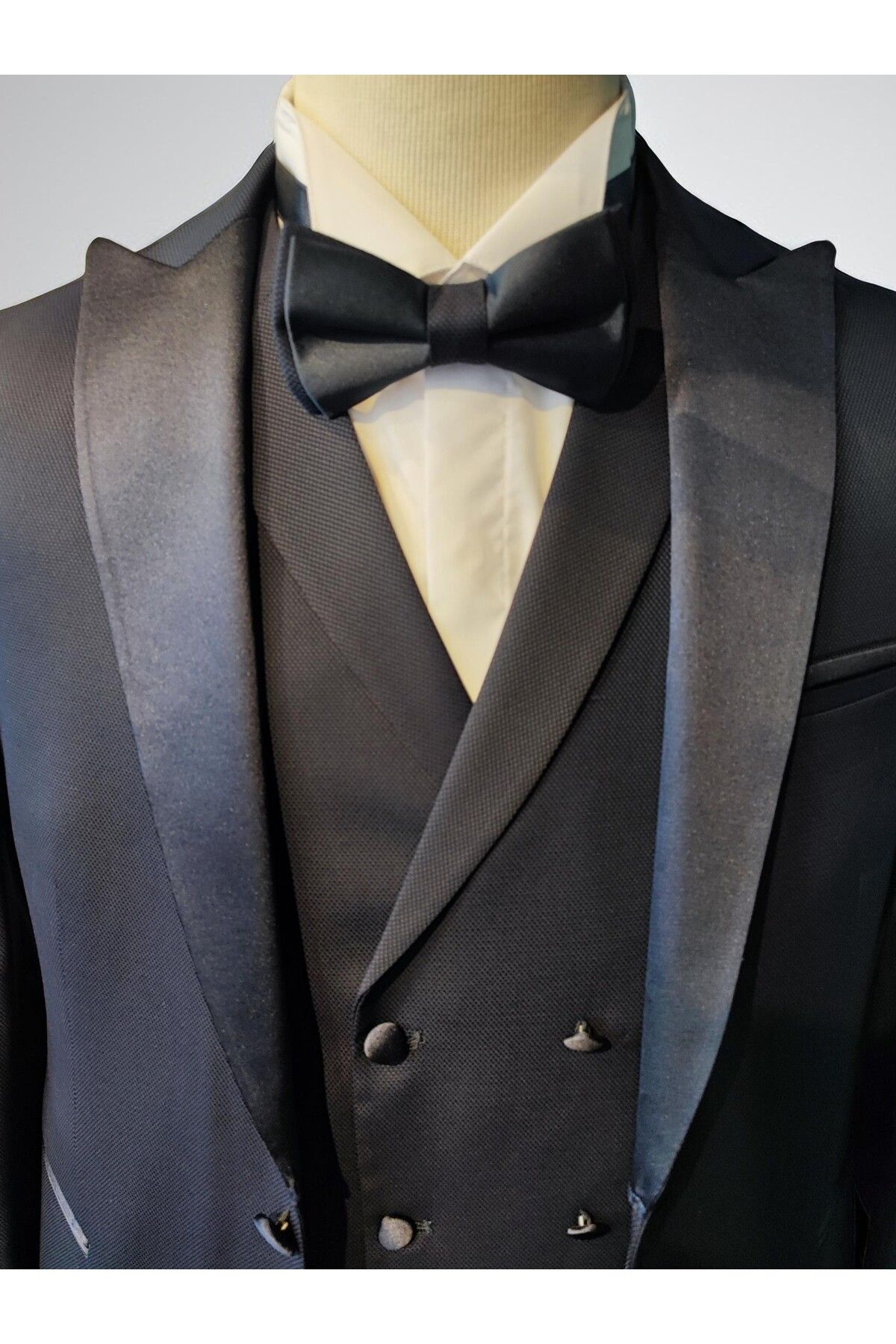 crispino Erkek  Lacivert Takım Elbise Smokin Damatlık Ceket+Pantolon+Yelek