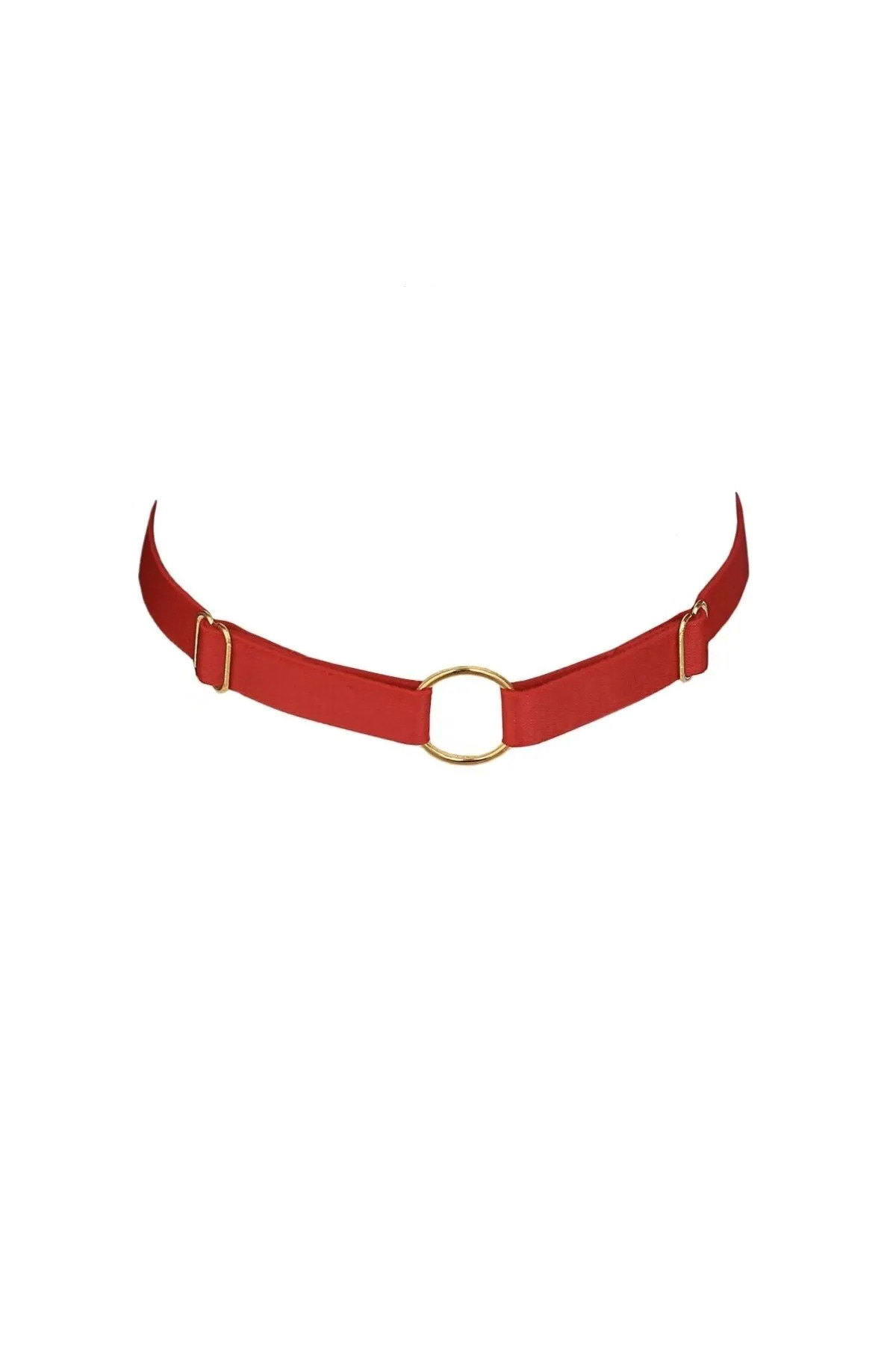 Kırmızı Harness Model Gold Aksesuarlı Choker Ayarlanabilir Boyun Aksesuarı