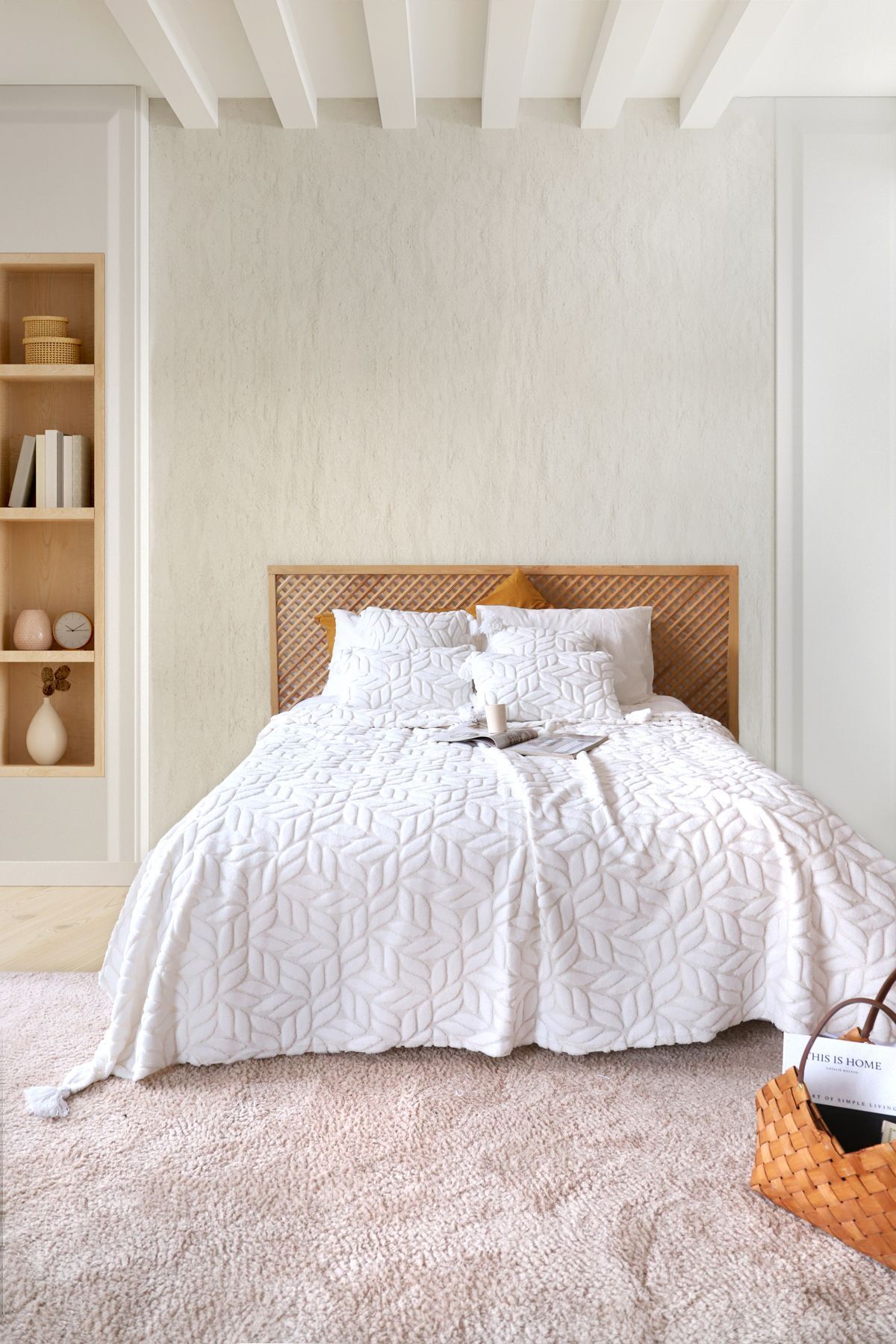 HAMUR-Scandinavian Bedspread Set Double Set Bohemian Punch Ponch Pattern Lotus Ecru 4