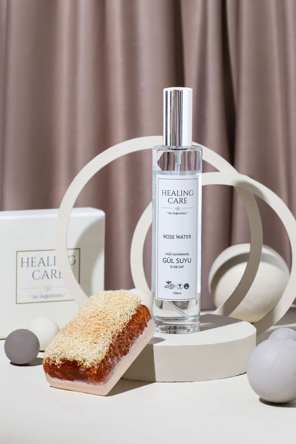Healing Care ست صابون مراقبتی گلاب خالص طبیعی + الیاف لیف لوفا شیر الاغ و عسل — Healingcare29