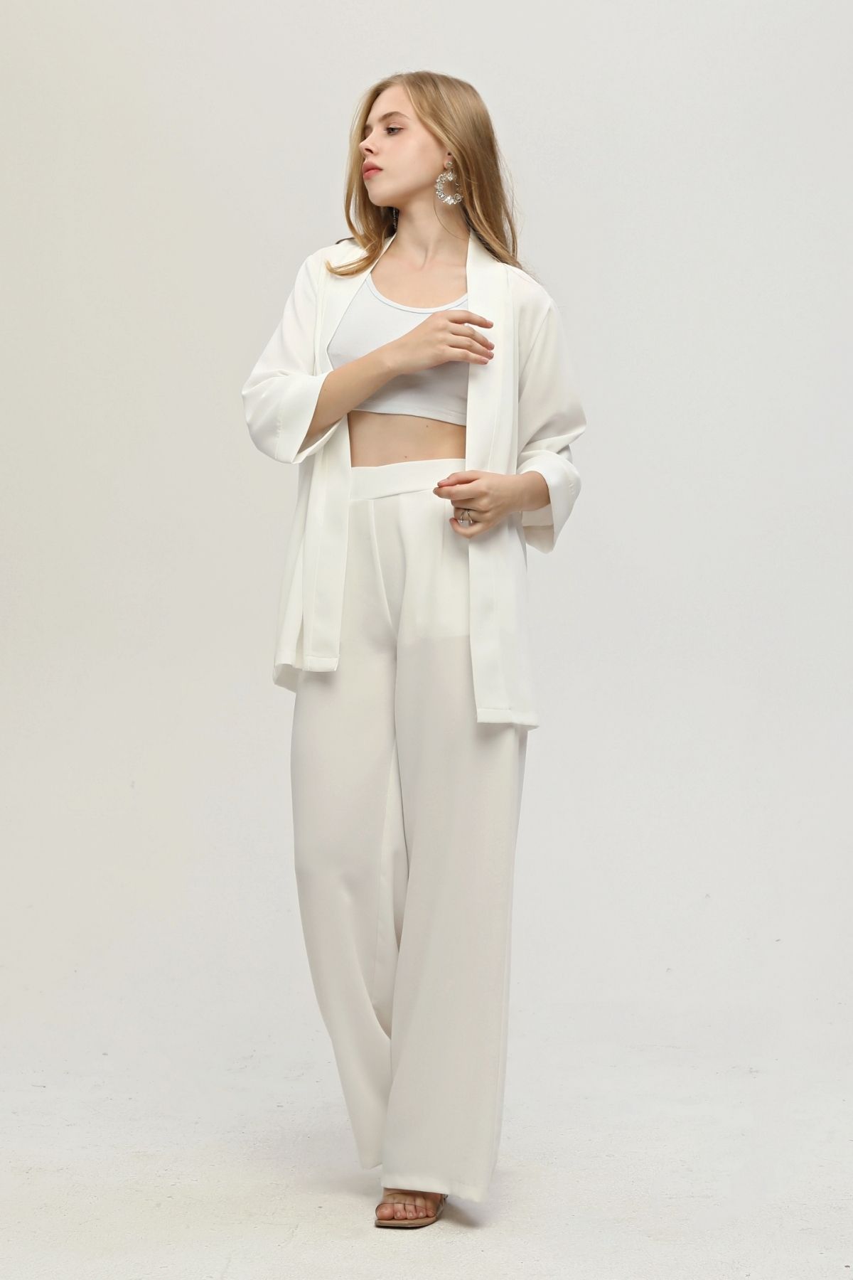 Feminist-Kimono Trousers Double Crepe Set Ecru0106314 2