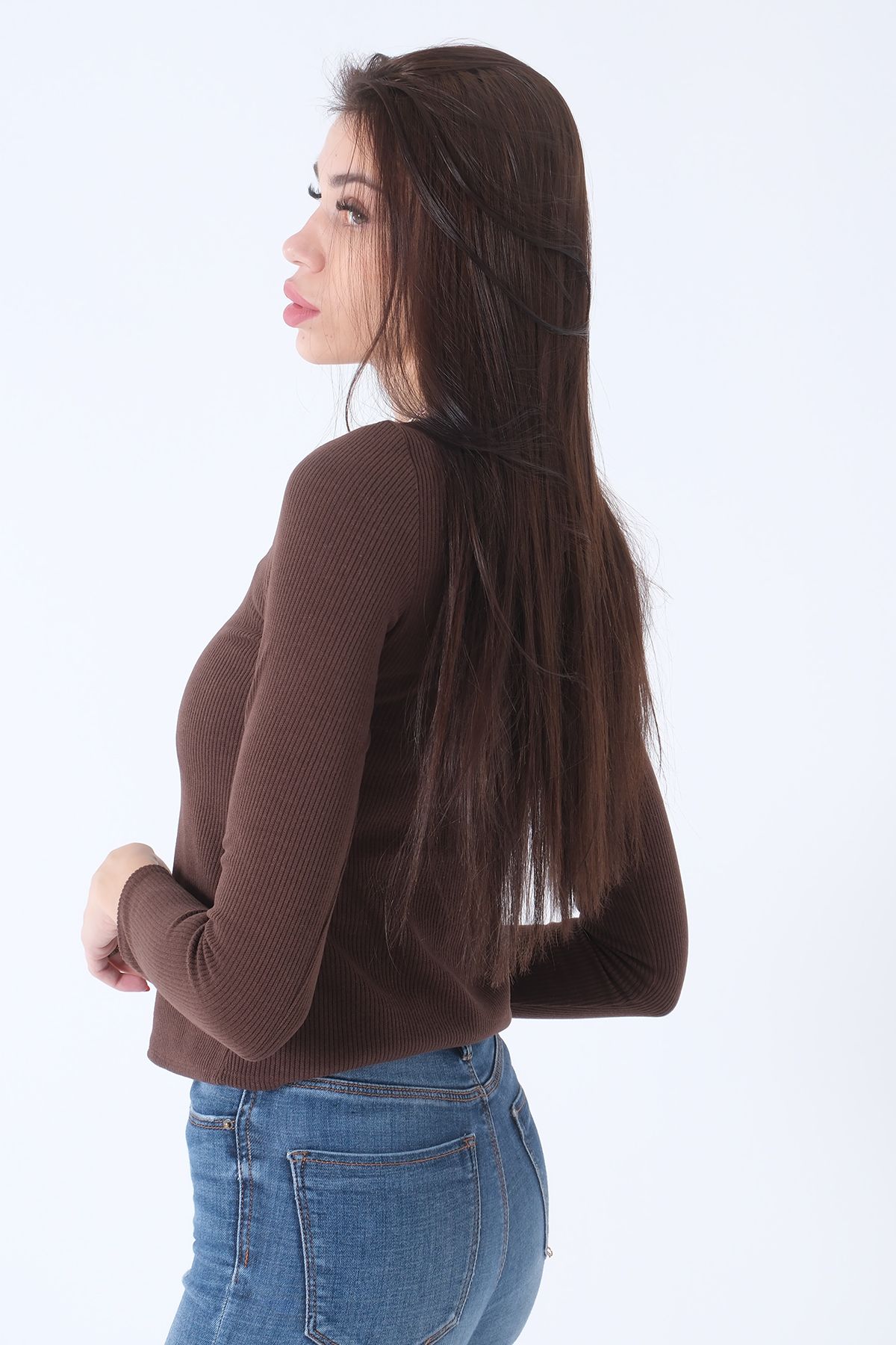 Feminist-Knitted V-Neck Sweater Brown0103012 5