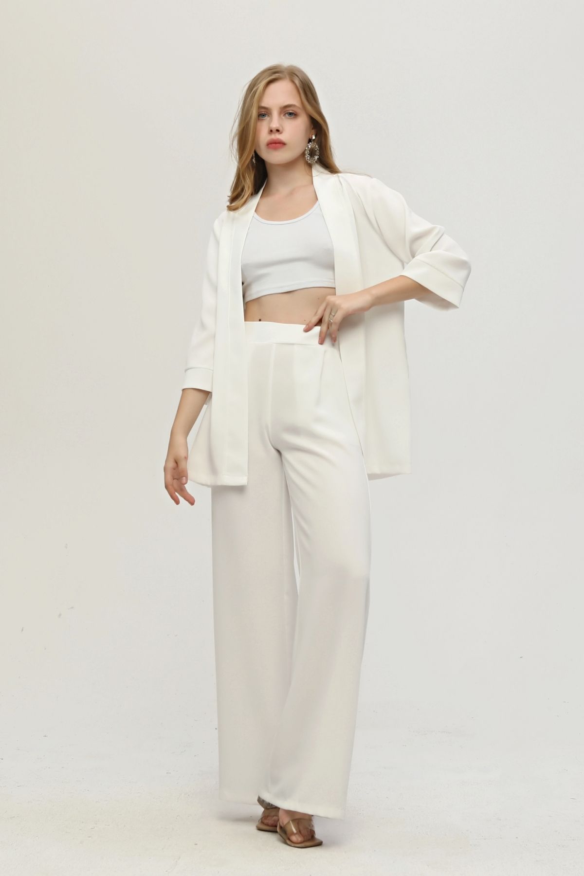 Feminist-Kimono Trousers Double Crepe Set Ecru0106314 1