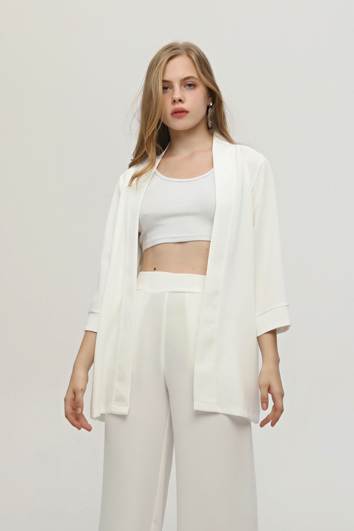 Feminist-Kimono Trousers Double Crepe Set Ecru0106314 3