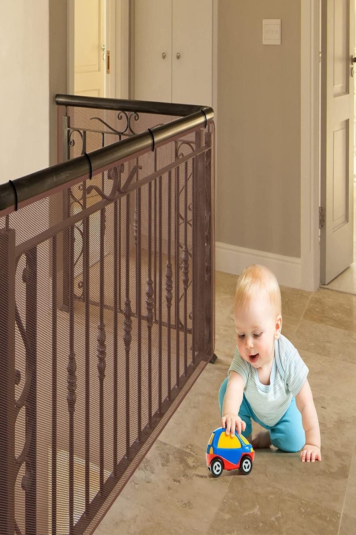 Kahverengi Güvenlik Kapısı Bebek Merdiven Balkon Güvenlik Filesi Evcil Hayvan Filesi 2.35mt X 75cm