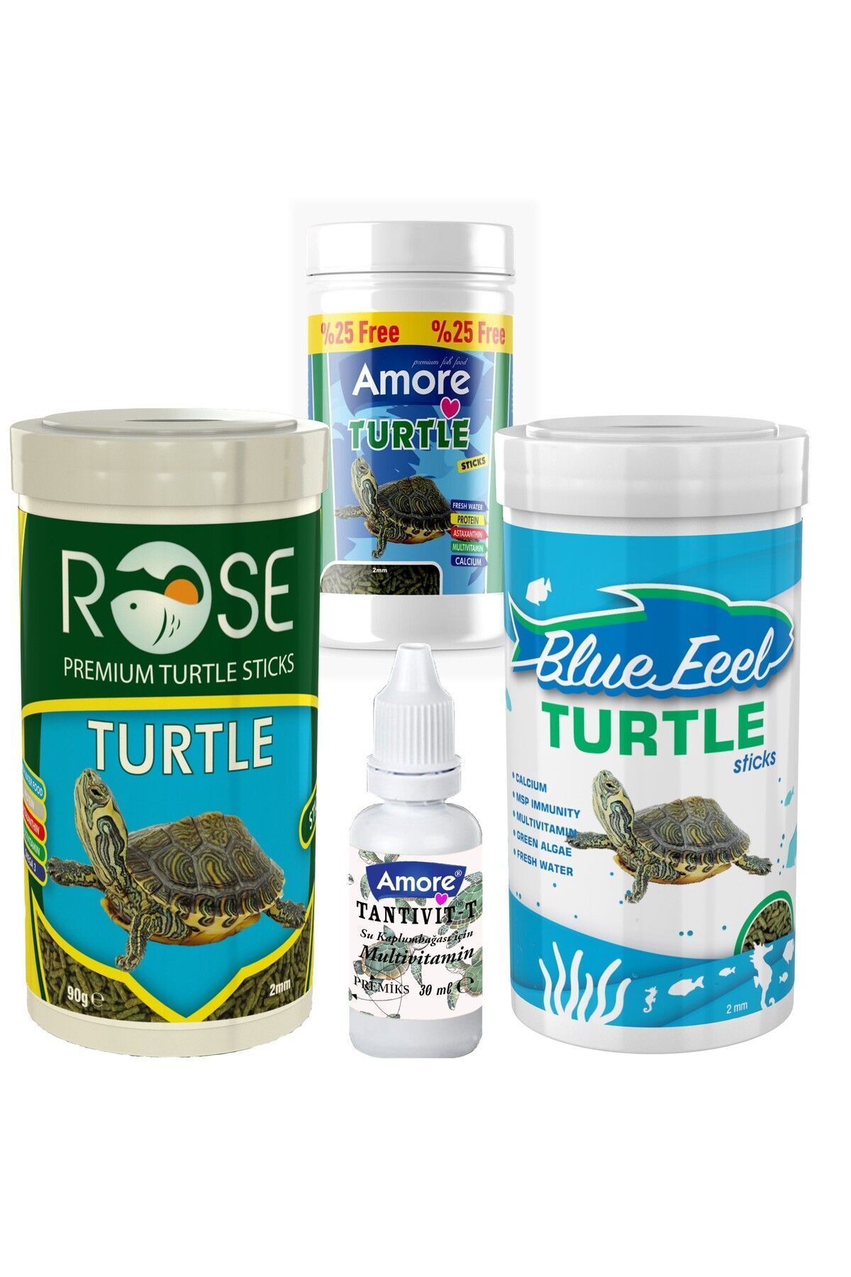 AMORE Turtle Food Sticks 125 ml Bluefeel 250 ml Rose 250ml Su Kaplumbağası Yüzen Yemi Multivitamin