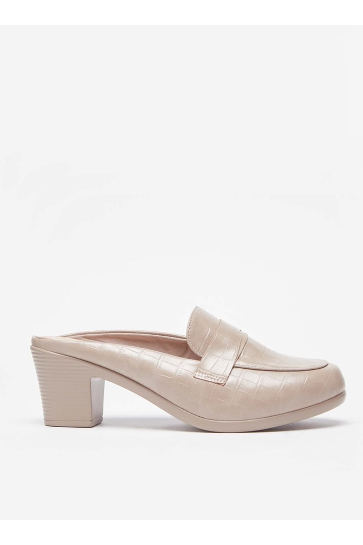 Flora Bella by Shoexpress-Textured Slip-On Mules with Block Heels 3