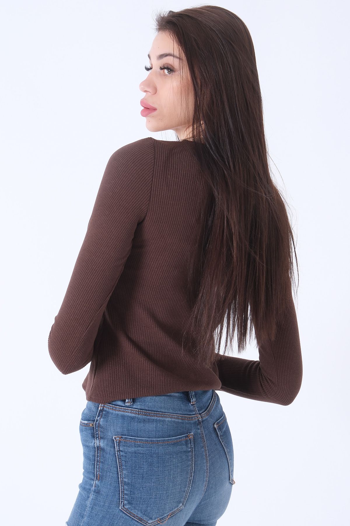 Feminist-Knitted V-Neck Sweater Brown0103012 3