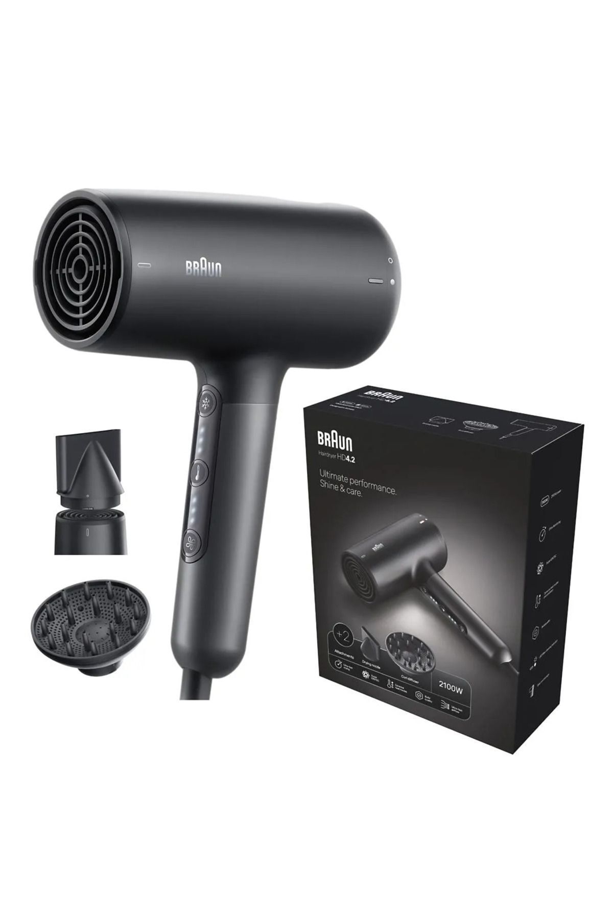 Braun-Hair Dryer 2100W, HTDC motor, 2 Attachments, Electronic LED indicator, Super ionic - HD4.25SDE 1