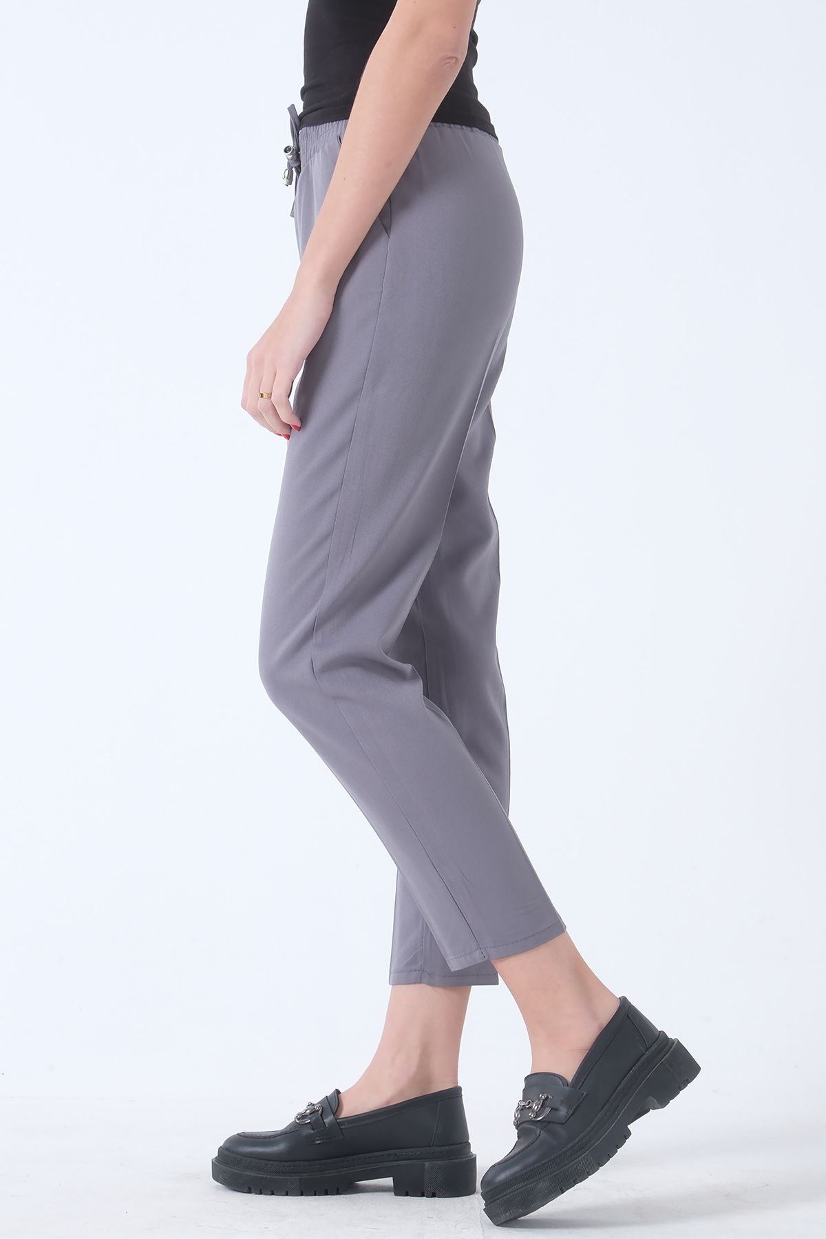 Feminist-Pantaloni cu elastic cu talie înaltă Gri3101101 4