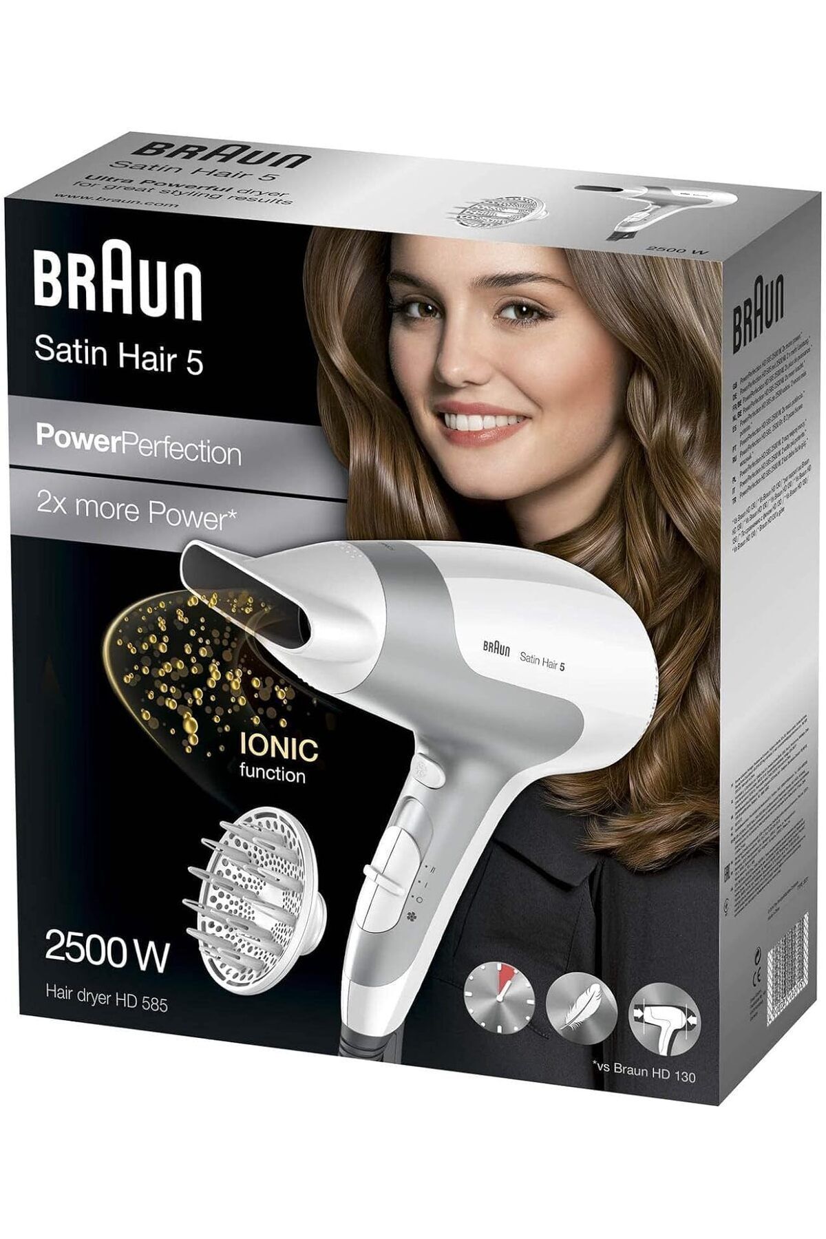 Braun-Hair Dryer 2500 Watts Ultra Powerful, Ionic, Lightweight, Diffuser, Quick and efficient -HD585 7