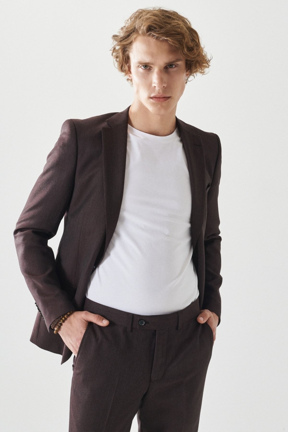 Erkek Bordo-gri Yünlü Ekstra Slim Fit Dar Kesim Mono Yaka Su Ve Leke Tutmayan Nano Takım Elbise