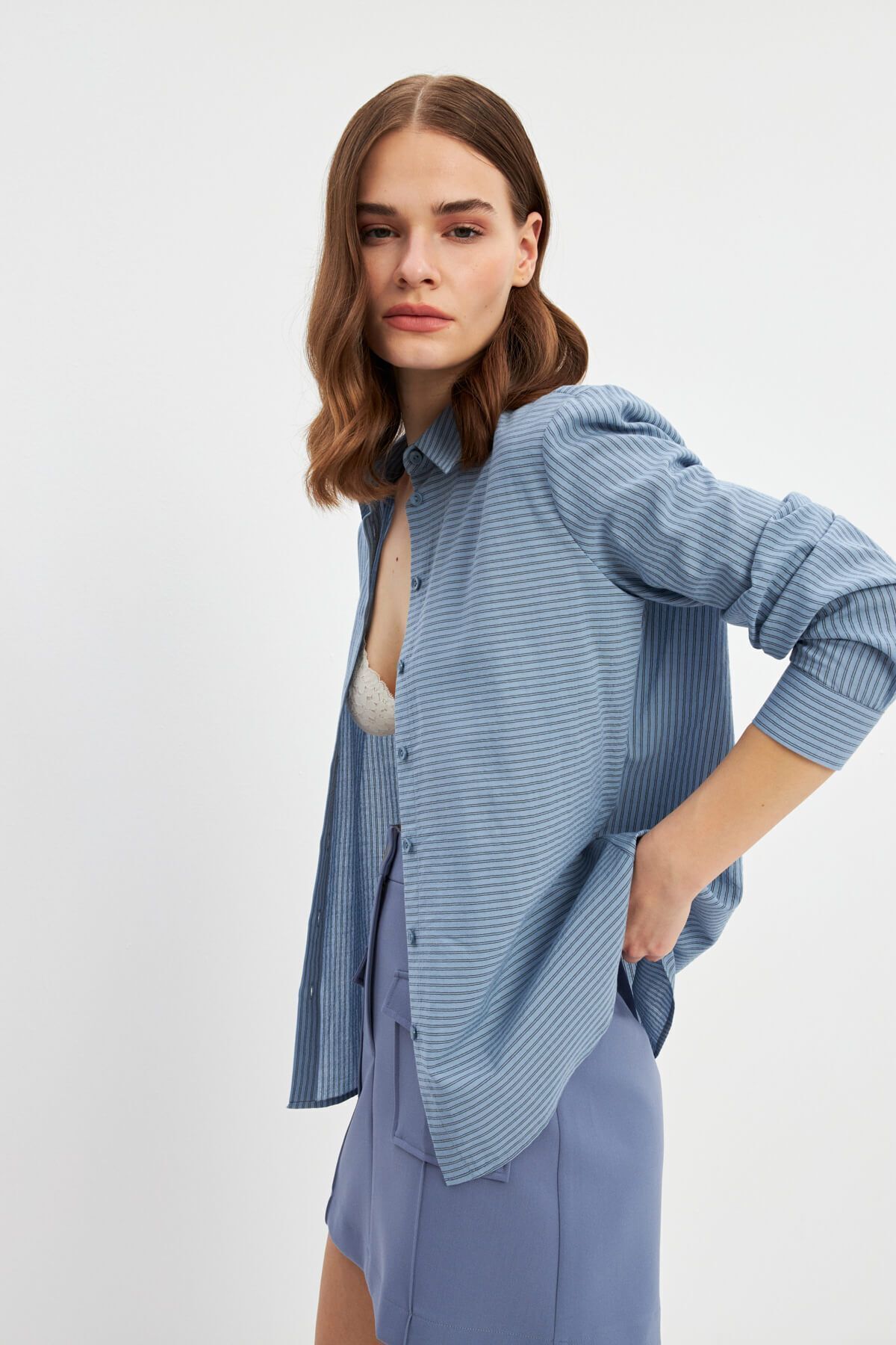 STELLA PULVIS  Mavi Çizgili Basic Gömlek - Görsel 5