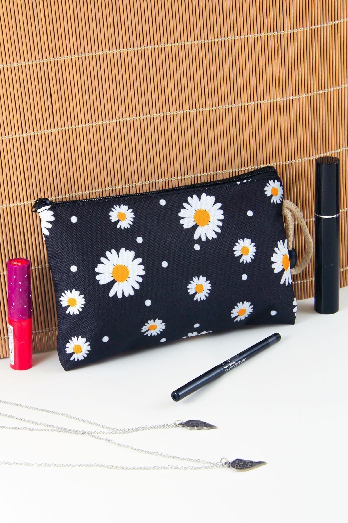 BYBAG Dimensiune Mare 14cm X 23cm Geantă De Machiaj Cu Fermoar Cu Model De Flori De Margaretă - One Size