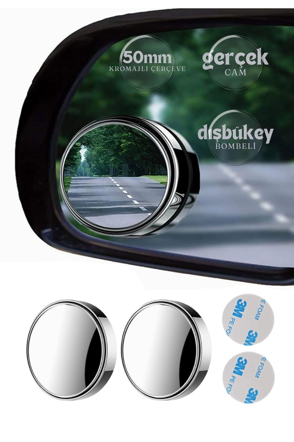 KDOT Çerçeveli Gerçek Cam Kör Nokta Aynası 360 Derece Hareketli 3m Yapıştırıcılı Park Yardımcısı 2 Adet