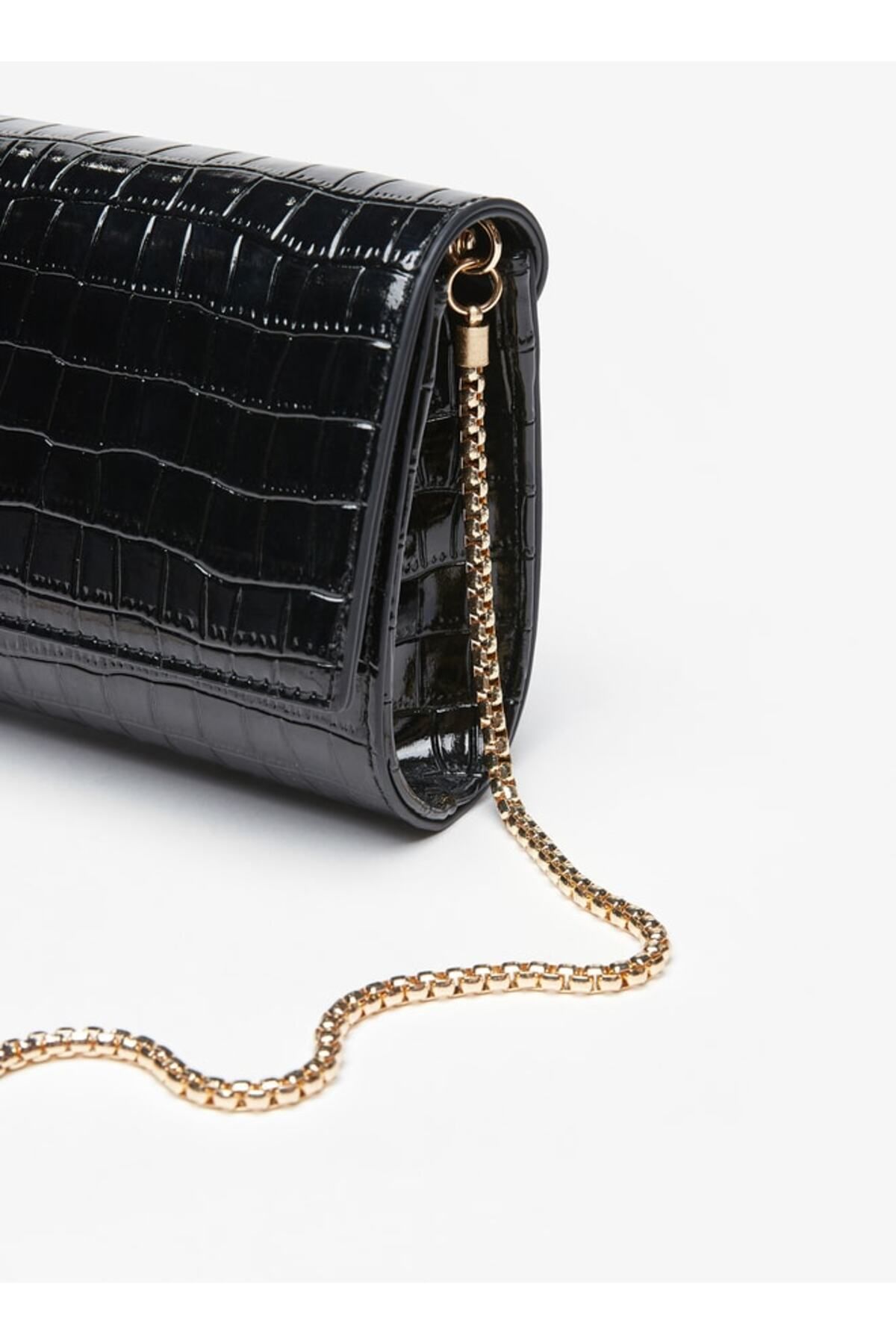 Celeste-Textured Clutch with Metallic Chain Strap and Snap Button Closure 3
