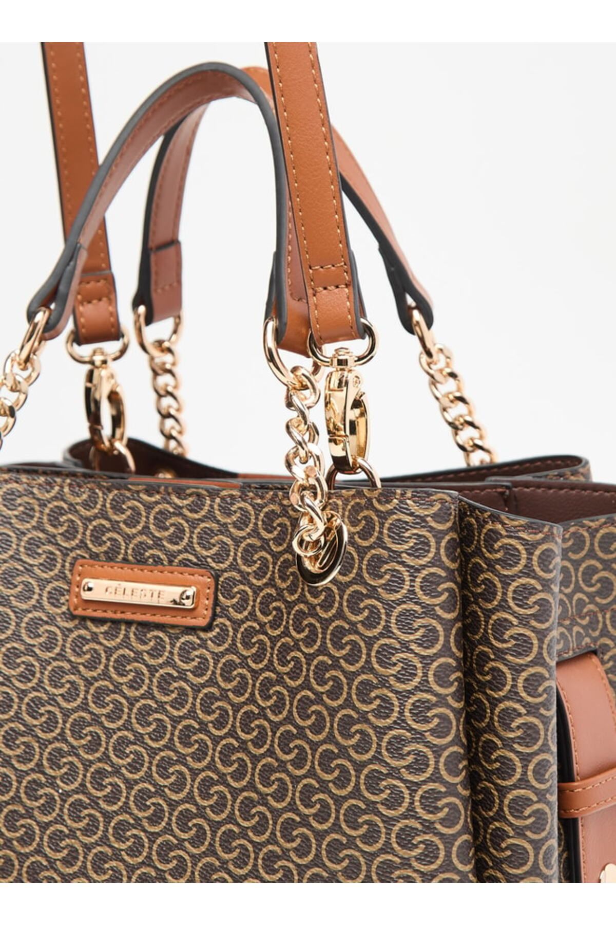 Celeste-All-Over Monogram Print Tote Bag with Detachable Strap and Magnetic Closure 3