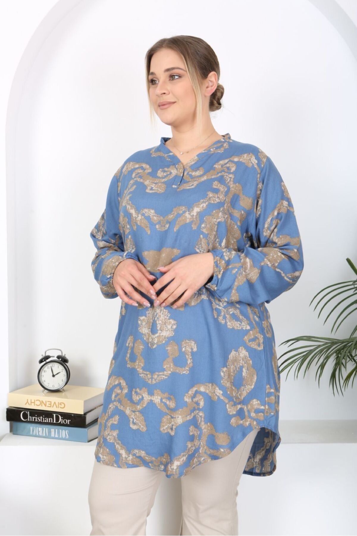 Tunikteks Dokuma Viskon pamuklu kumaş rahat kesim Tunik