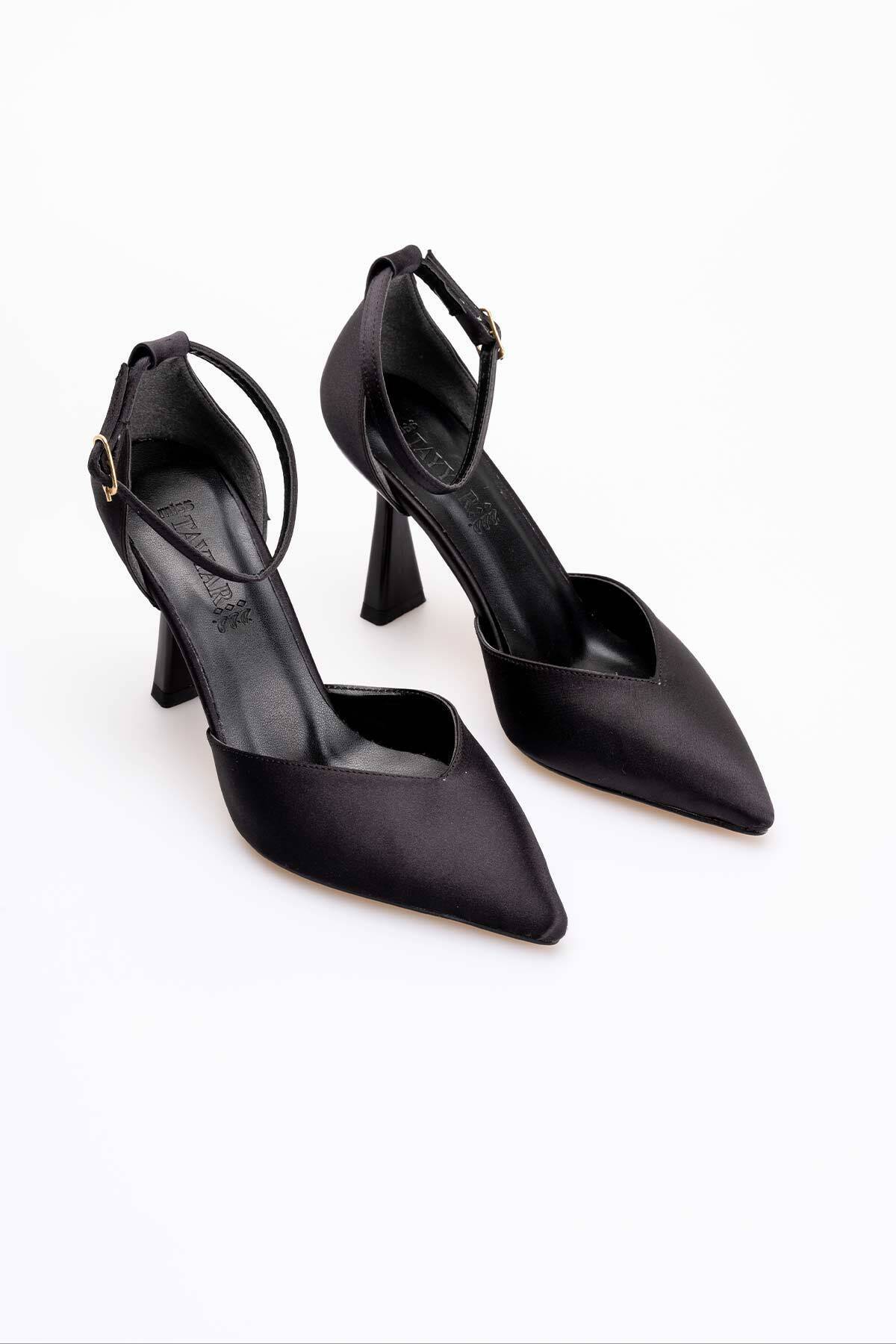 oyyo  Saten Bilek Bağlamalı Topuğu Kapalı Günlük Şık Topuklu Ayakkabı - Görsel 6