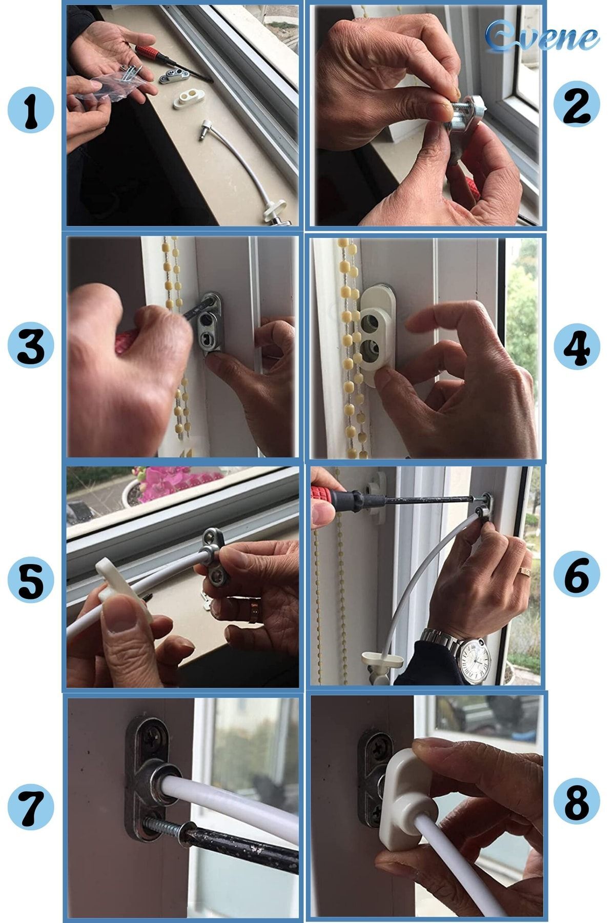 Koyu Kahve Pencere Kilidi 2 Adet Halatlı Çocuk Güvenlik Emniyet Hırsız Pimapen Pvc Kapı Kilit 4