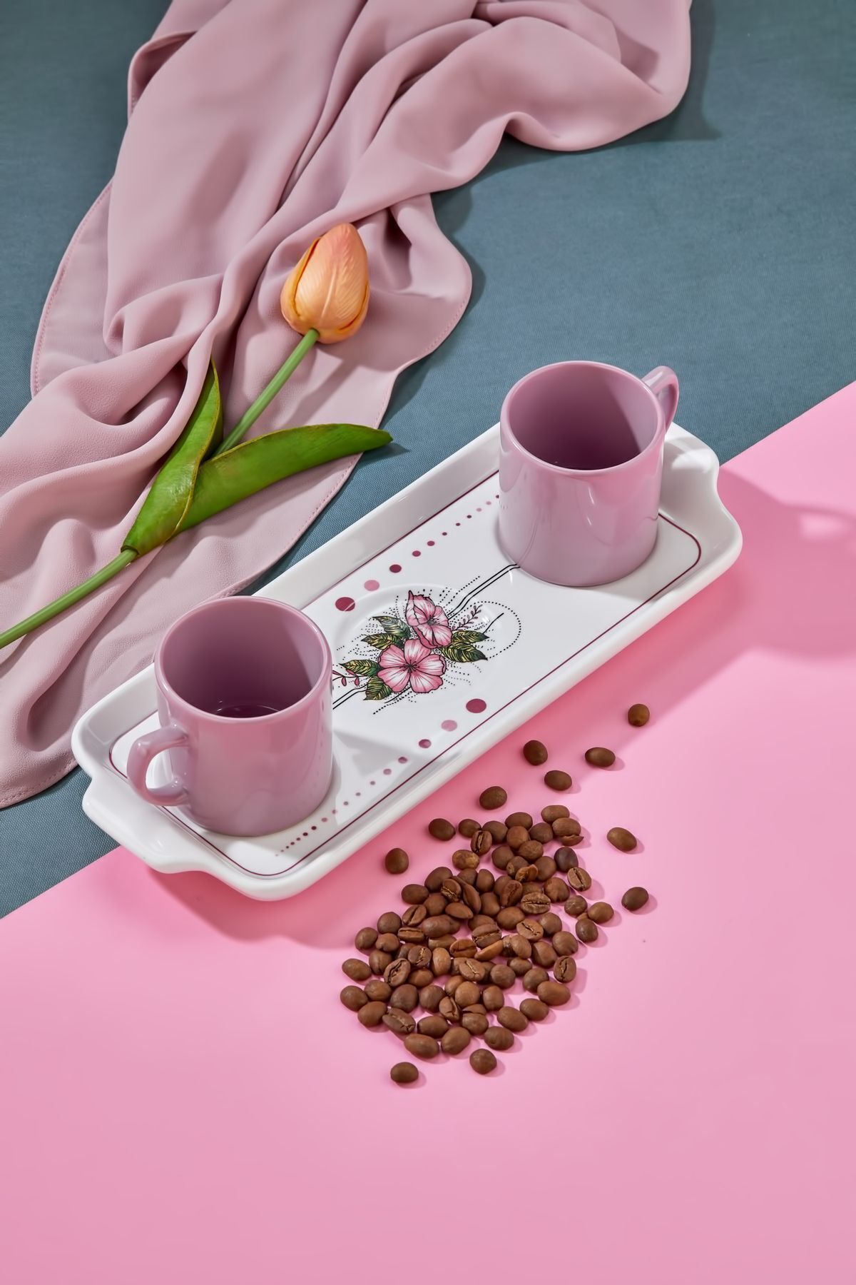 Babion-3-Piece Turkish Coffee Cup Set for 2 People with Presentation Plate, Presentation Set 2