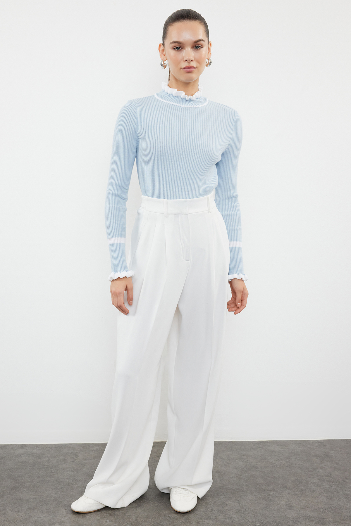 Trendyol Collection Light Blue Block Patterned Knitwear Sweater - TWOAW22KZ1250