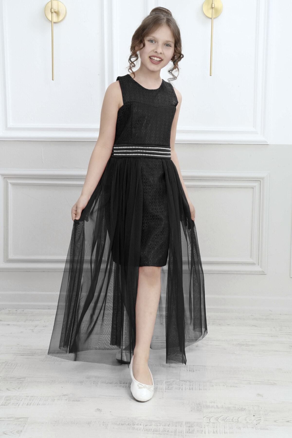 Girls Black Evening Dress Graduation Evening Dress