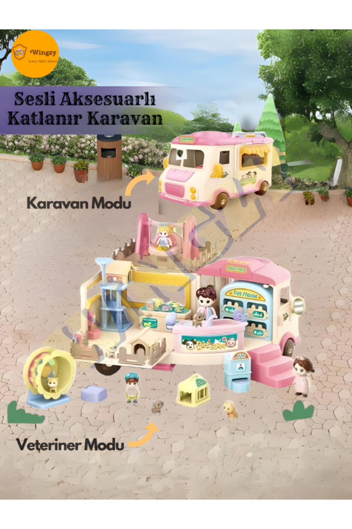 Sesli Aksesuarlı Veteriner Açılıp-Katlanabilir Otobüs Karavan