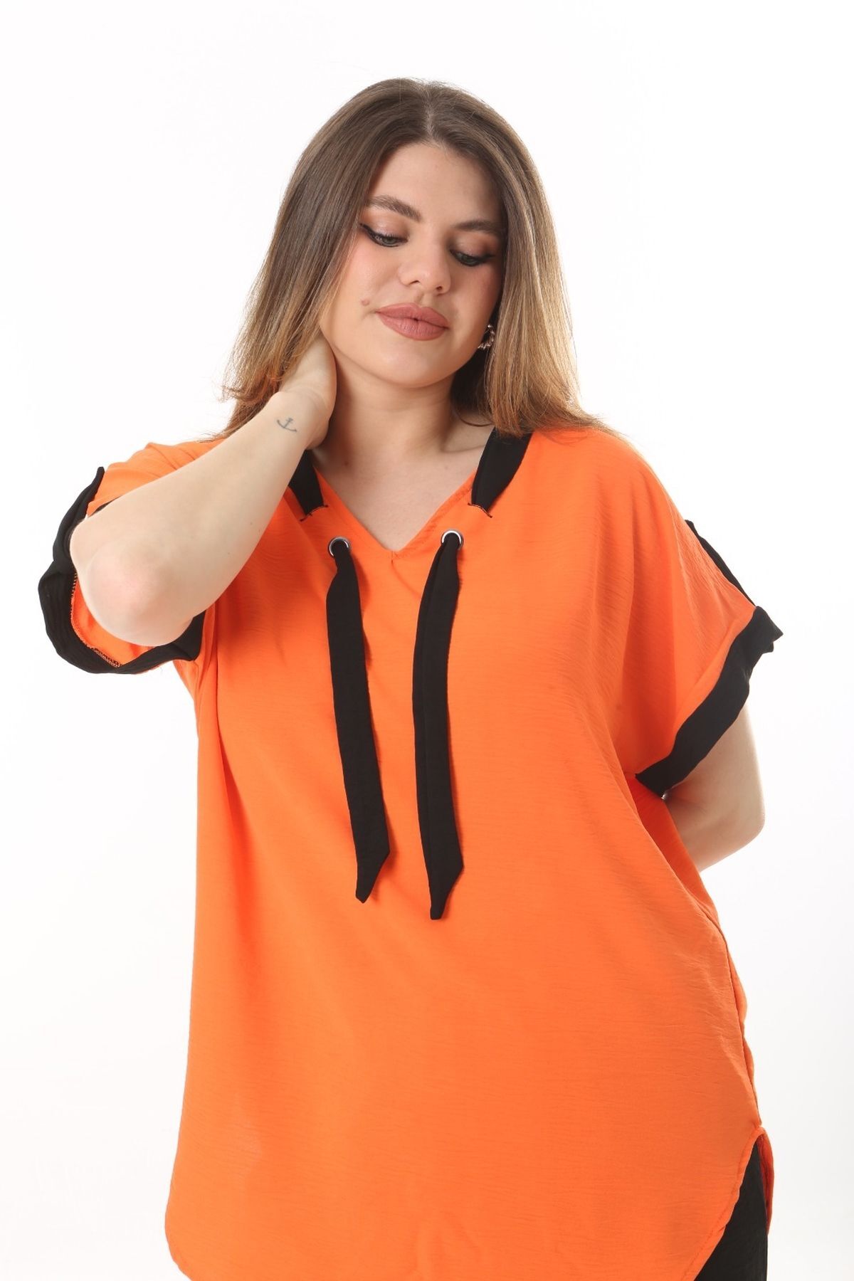 xlargebutik-LARGE SIZE CLOTHING TIE COLLAR ORANGE AYROBIN FABRIC LYCRA SUIT 3