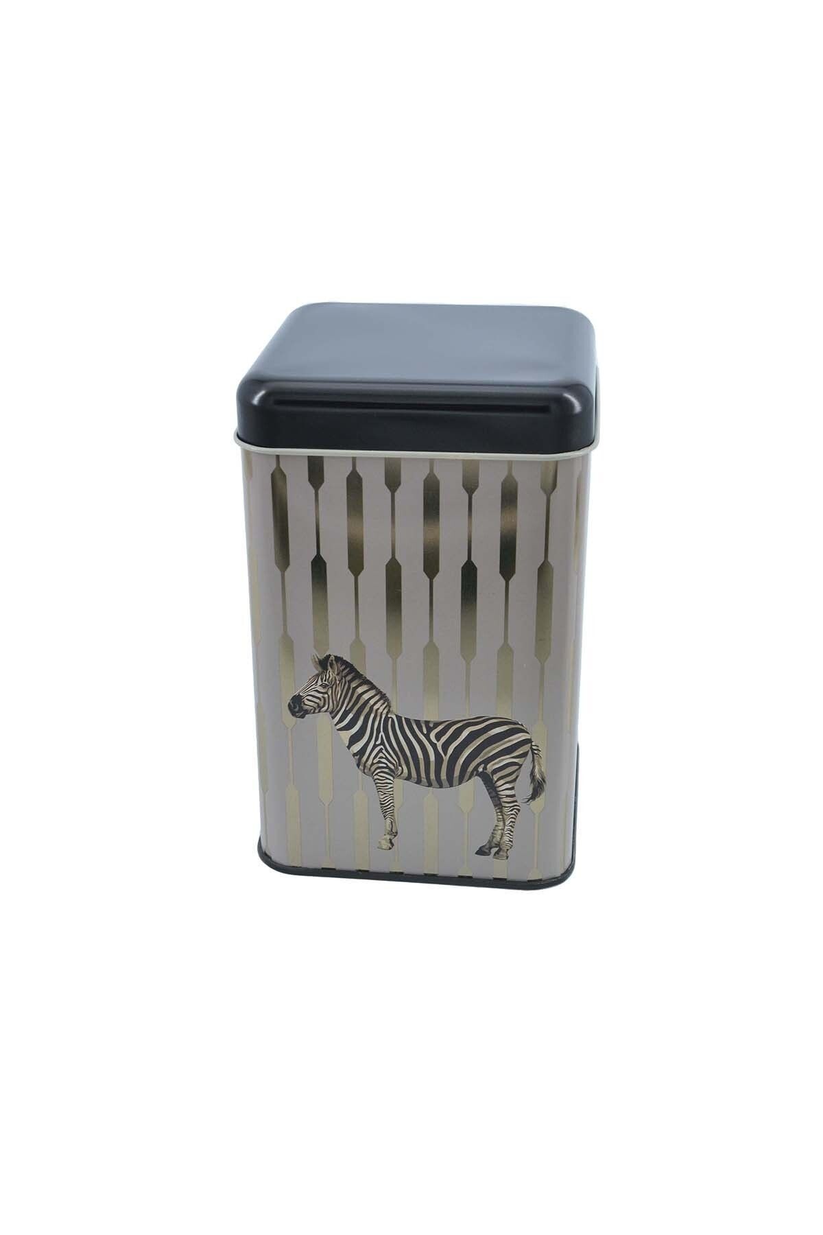 EVLE-Ef022-f5 Safari Zebra Patterned Square Metal Storage Container 11x11 Cm 3