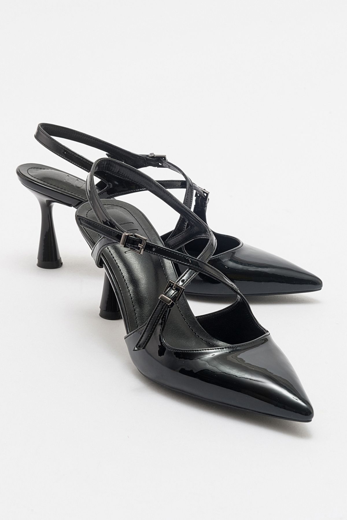 کفش پاشنه کلاسیک سیاه زنانه Coje مشکی Patent چرمی بلند بینی luvishoes